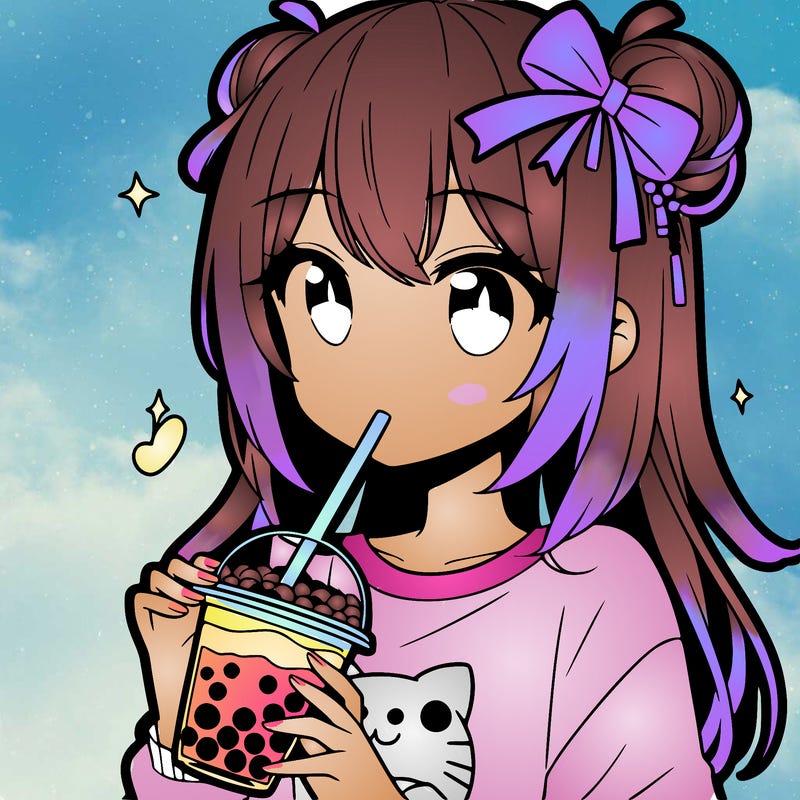 anime girl drinking boba tea