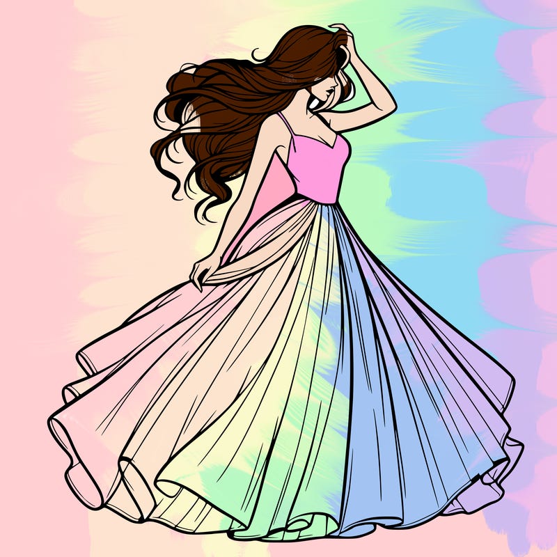 realistic woman with dress flowing in the wind