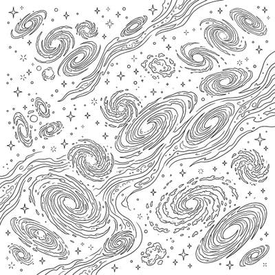 Embark on an epic coloring adventure with this stunning page featuring vast galaxy clusters. Designed for teens, it offers an intricate cosmic landscape filled with stars, nebulae, and swirling galaxies, perfect for expressing your artistic vision.