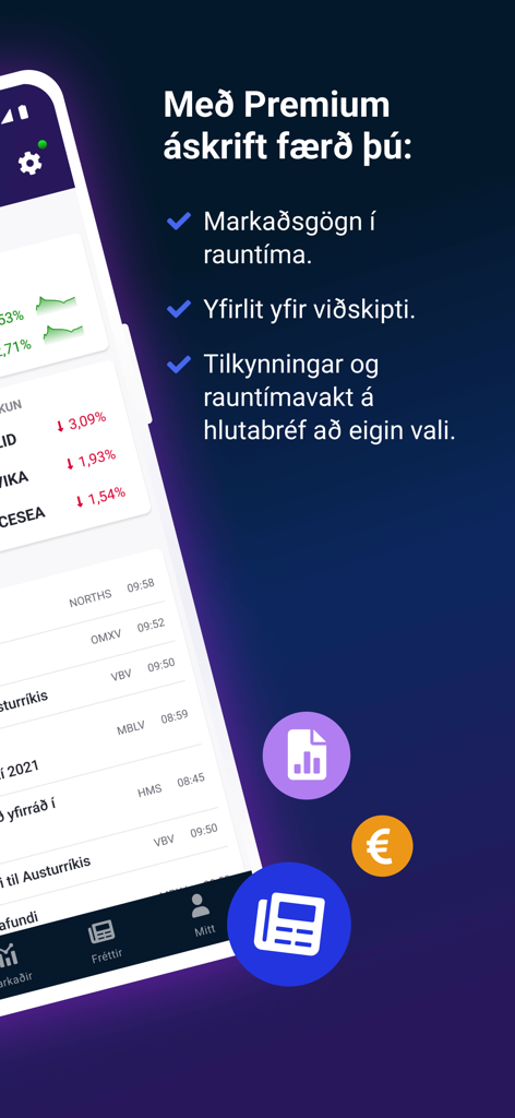 Keldan App - 실시간 시장 데이터와 모니터링 도구를 보여주는 Keldan 앱 프리미엄 구독 기능