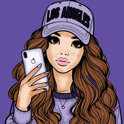 realistic beautiful girl wearing los ángeles cap holding an iphone