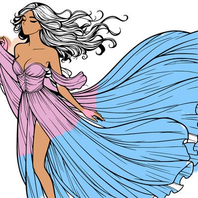 realistic woman in dress flowing the the wind