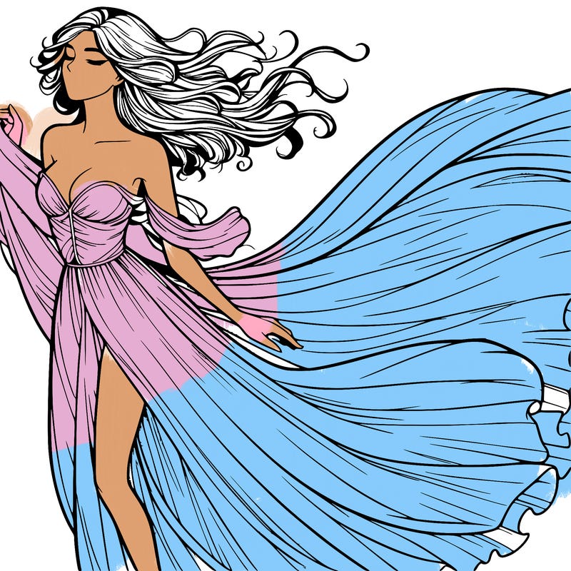 realistic woman in dress flowing the the wind