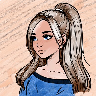 realistic girl with a high ponytail