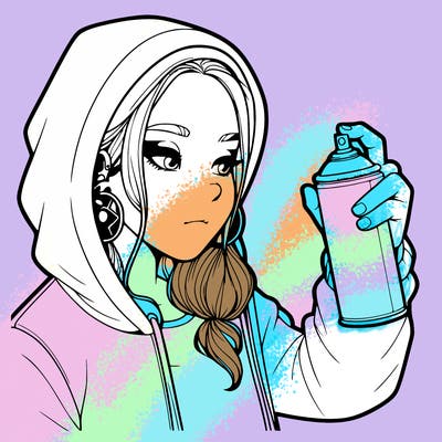 a realistic girl, spray painting