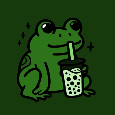 frog drinking boba tea
