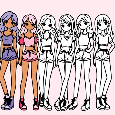 a group of girls wearing crop tops and shorts