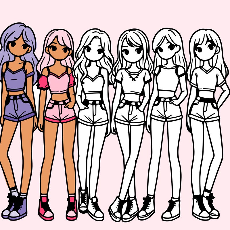 a group of girls wearing crop tops and shorts