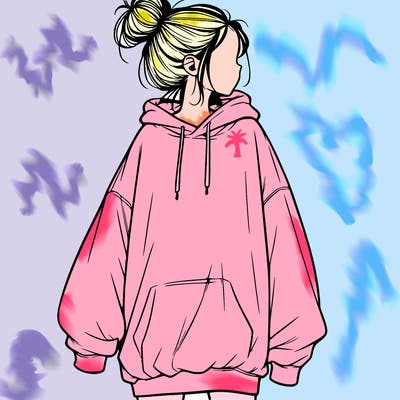 realistic girl with a oversized sweatshirt on and a bun