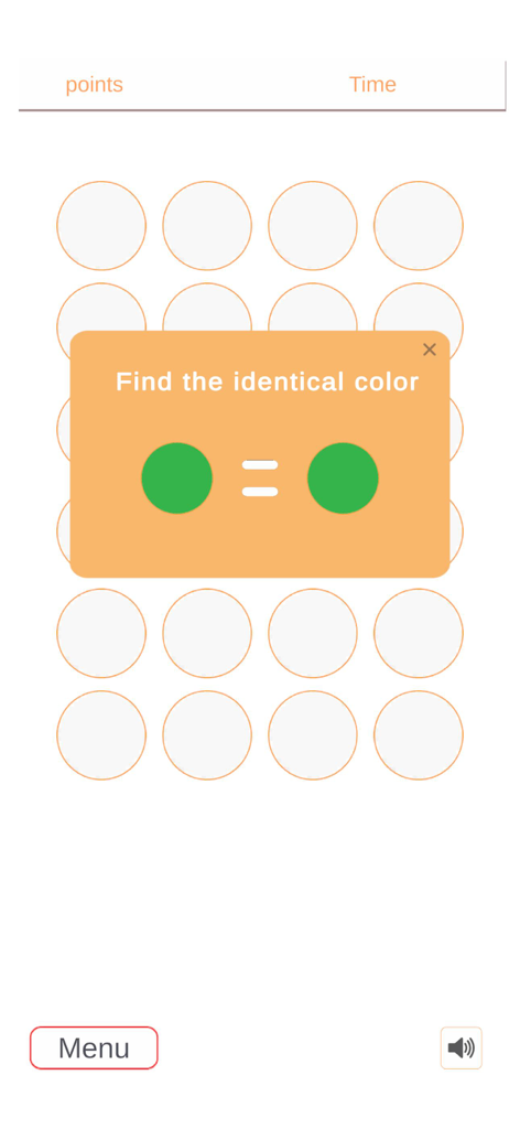 A brain training app screen showing a color matching challenge instruction to find identical colors.