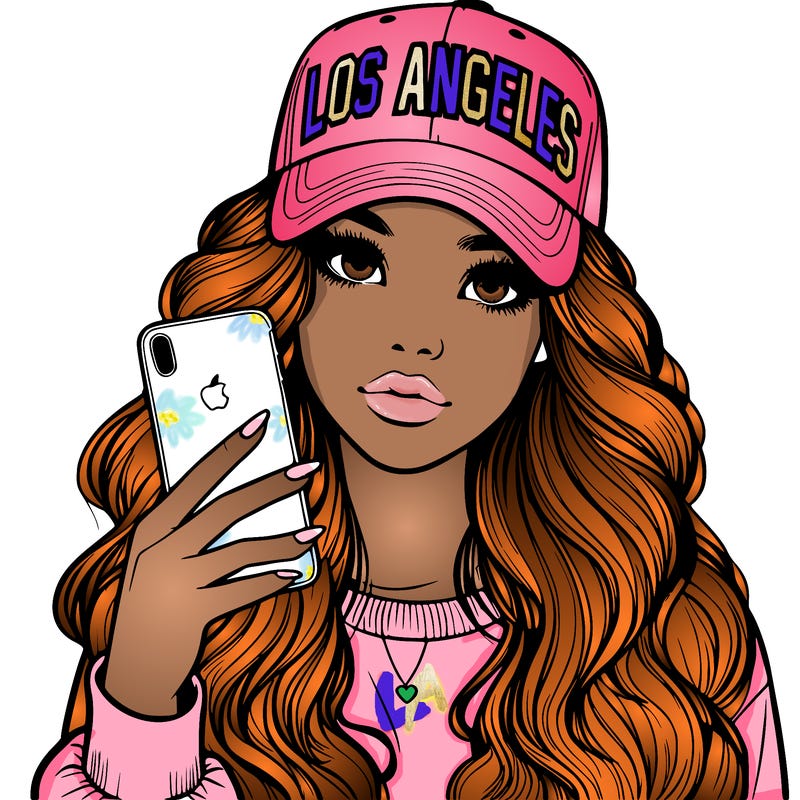 realistic beautiful girl wearing los ángeles cap holding an iphone