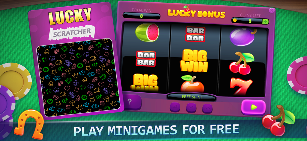 Poker Face: Texas Holdem Poker - Free lucky scratcher and slot machine minigames in Poker Face Texas Holdem Poker app