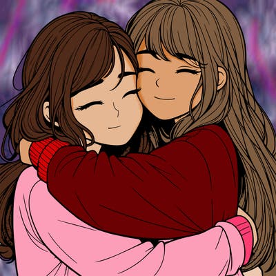 realistic two girls hugging