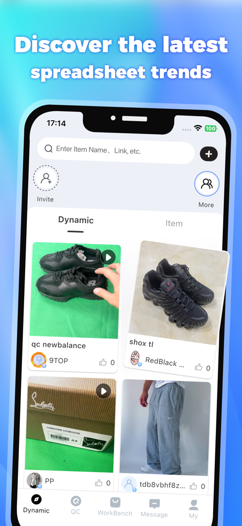 UUFinds - UUFinds app interface showing a feed of trending streetwear and quality control photos for sneakers and clothing