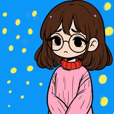 sad girl with glasses in a sweater