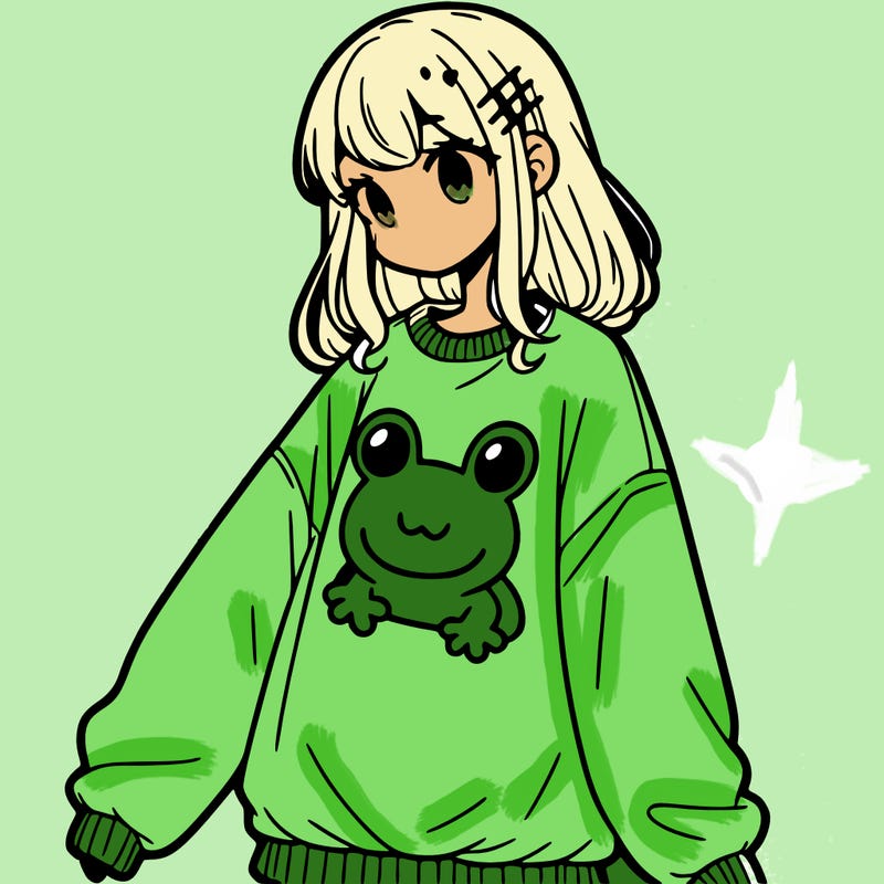 girl wearing frogging sweatshirt