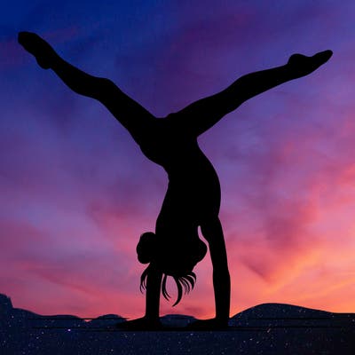 realistic gymnastic hand stand girl in four splits