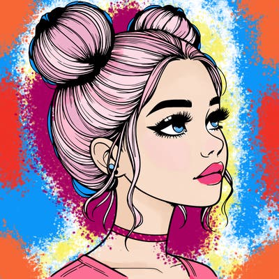 realistic girl with buns on the top of her head