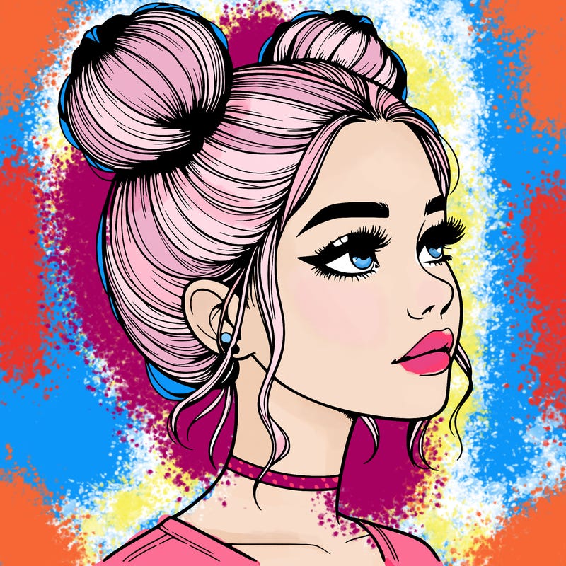 realistic girl with buns on the top of her head