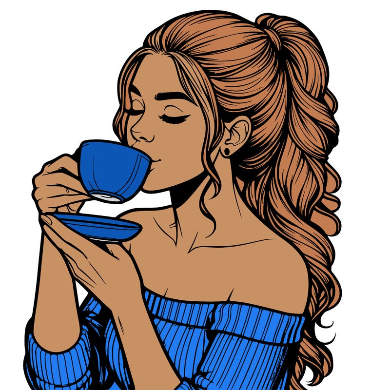 realistic woman drinking tea