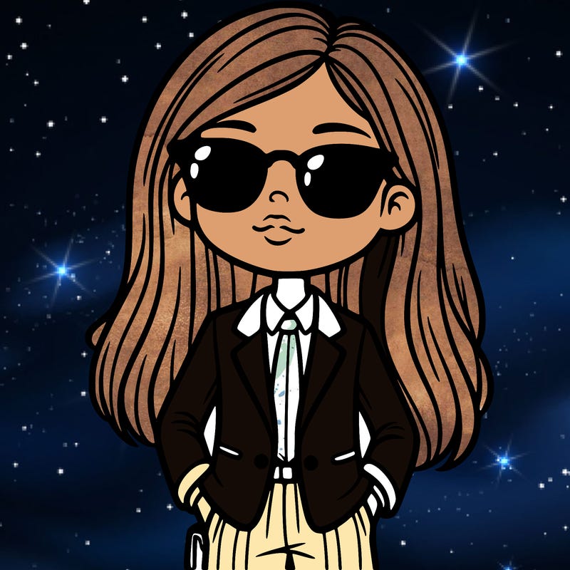 girl in a suit and shades with long hair