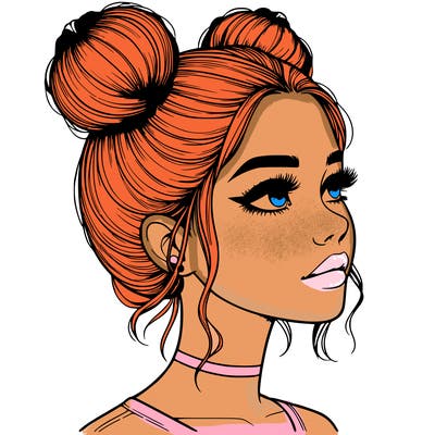 realistic girl with buns on the top of her head