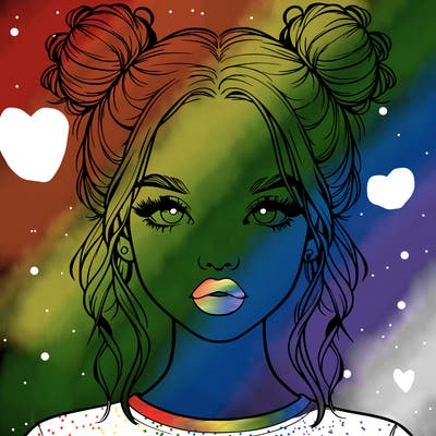 realistic girl with two buns in hair and lips
