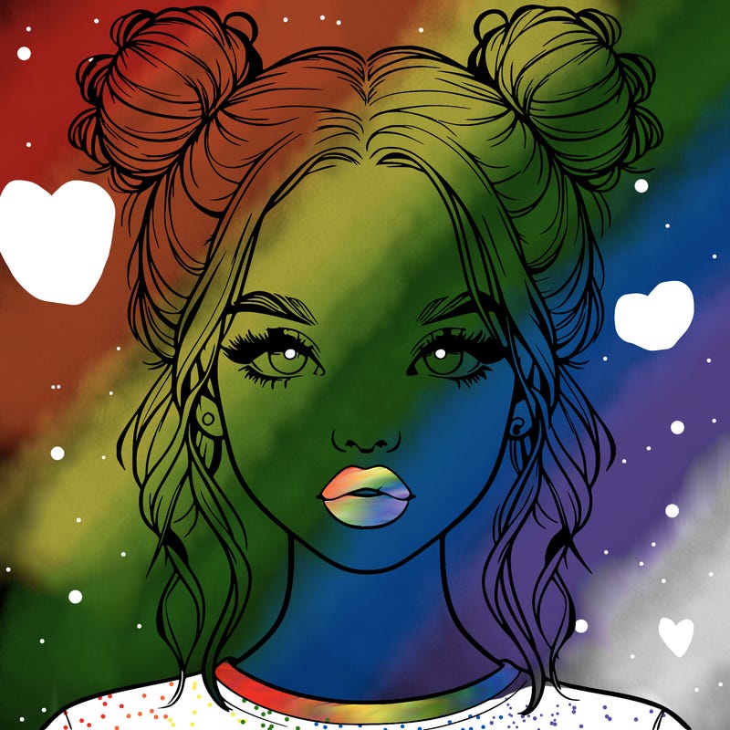 realistic girl with two buns in hair and lips