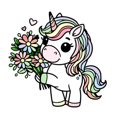unicorn holding flowers