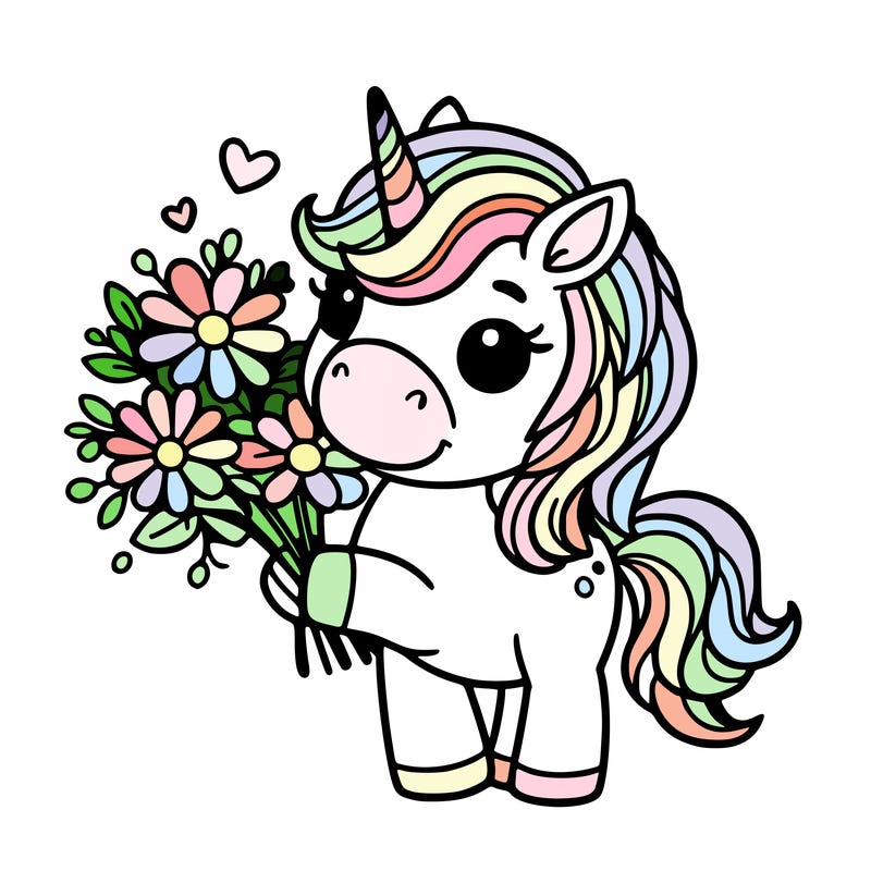 unicorn holding flowers
