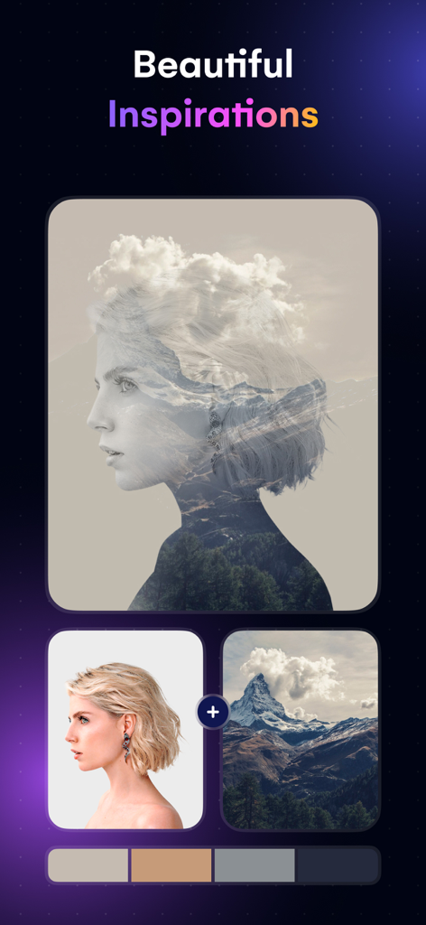 Blend Photos - Portrait of a woman blended with a mountain landscape using double exposure effect