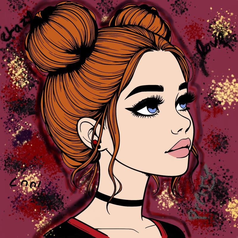 realistic girl with buns on the top of her head