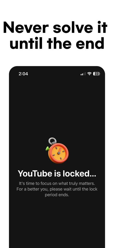 DetoxLock extreme app blocker screen showing YouTube locked for digital detox