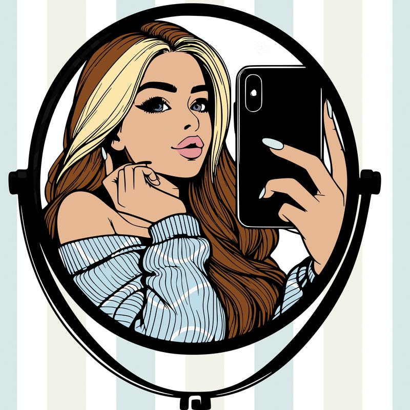 realistic girl taking mirror selfie beautiful