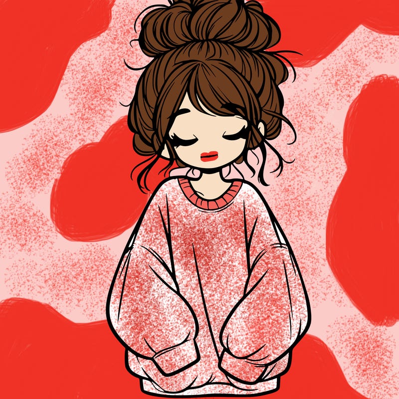 girl with baggy sweatshirt and messy bun