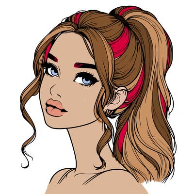 realistic girl with a ponytail on her hair and lips