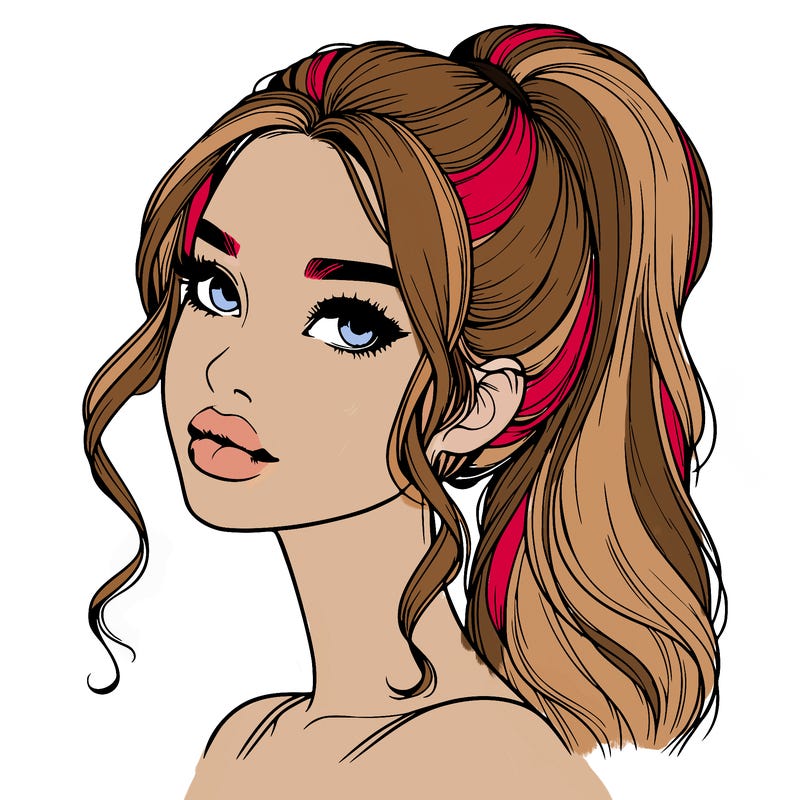 realistic girl with a ponytail on her hair and lips
