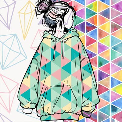 realistic girl with a oversized sweatshirt on and a bun
