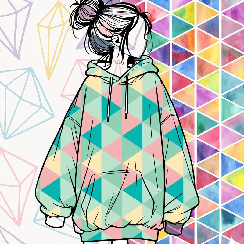 realistic girl with a oversized sweatshirt on and a bun