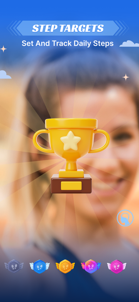 Icona di un trofeo d'oro per il raggiungimento degli obiettivi di passi giornalieri nell'app Walk Log
