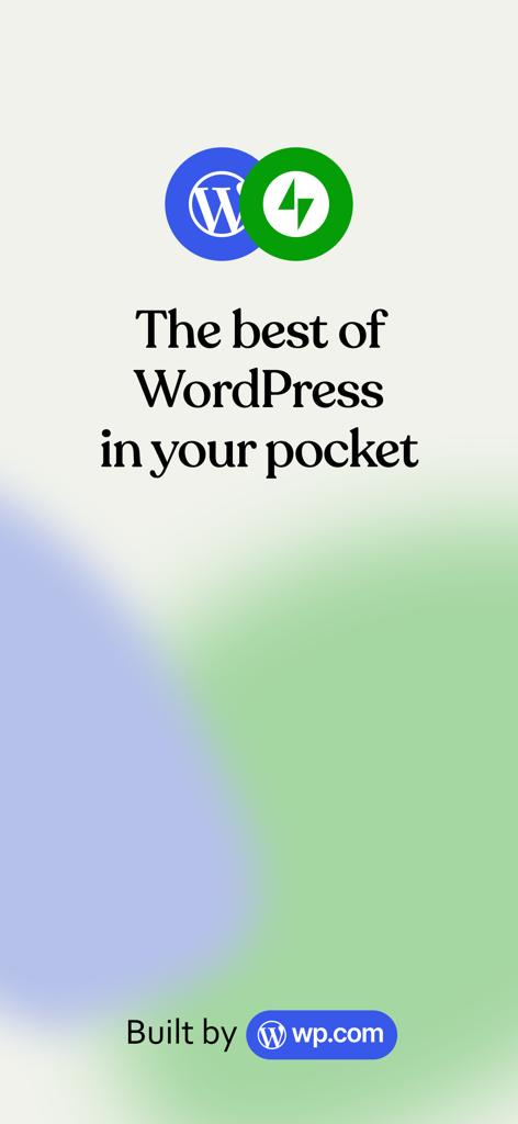 Jetpack for WordPress 앱 시작 화면 슬로건: 주머니 속 최고의 워드프레스.