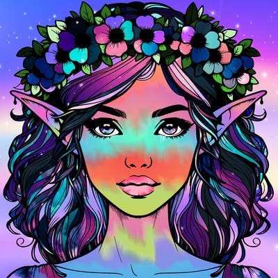 realistic female elf with flower crown