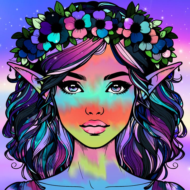 realistic female elf with flower crown