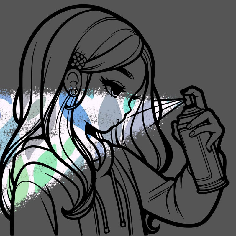 a realistic girl spray painting