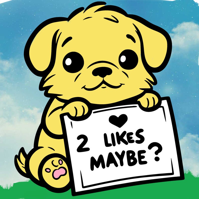 a puppy holding a sign that says 2 likes maybe?