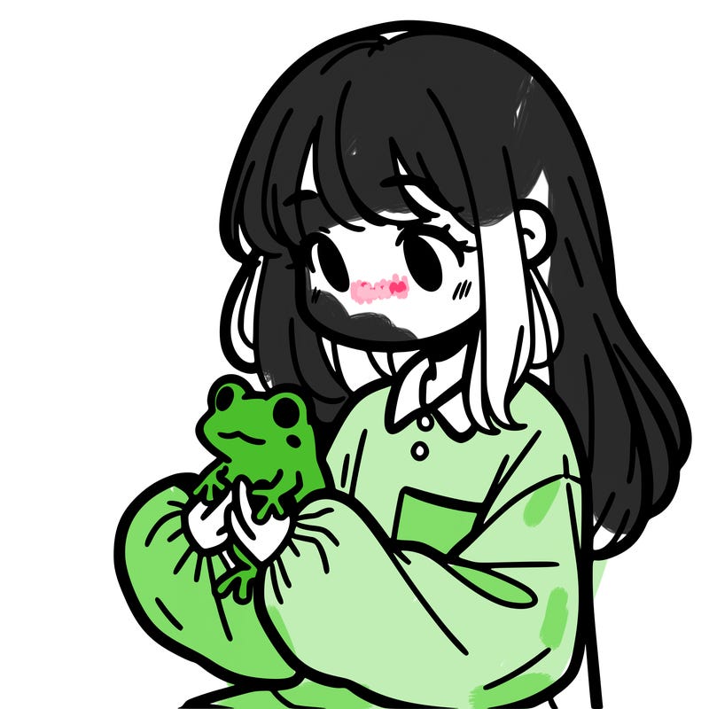 girl with long hair and a oversized shirt. and she is holding a frog