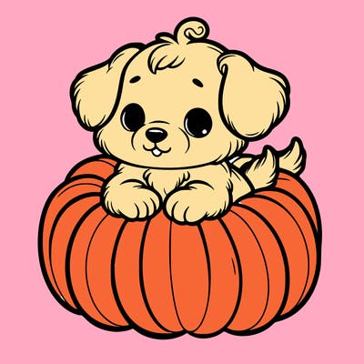 cute little puppy in a pumpkin