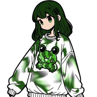 girl wearing frogging sweatshirt