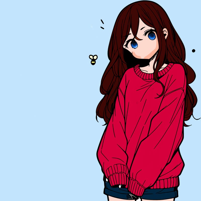 manga teen girl  in a sweater and baggy pants