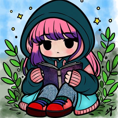 girl in oversized hoodie reading a book